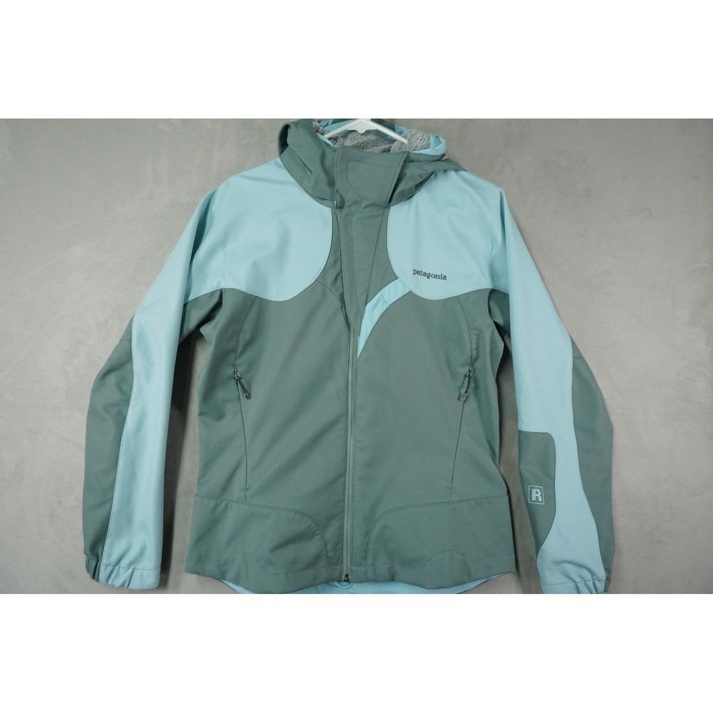 Patagonia Snow Ski Jacket Women S Green Blue Softshell Hooded Full Zip Insulated